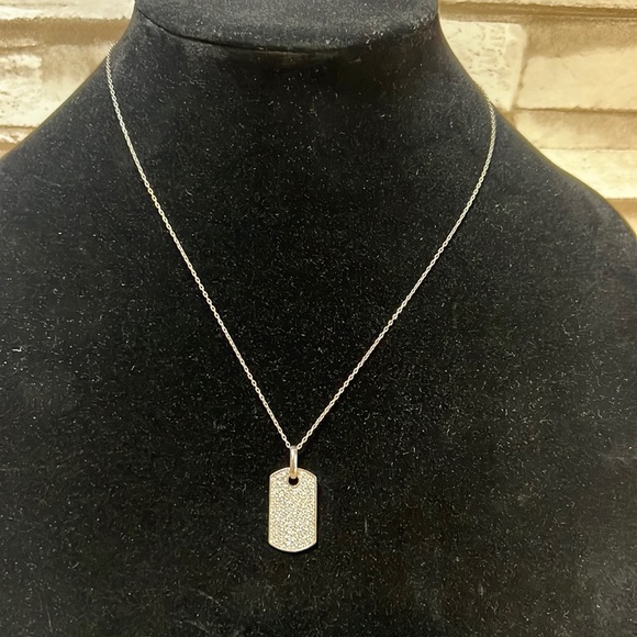 925 CZ Stone Stone Dog Tag Pendant Necklace